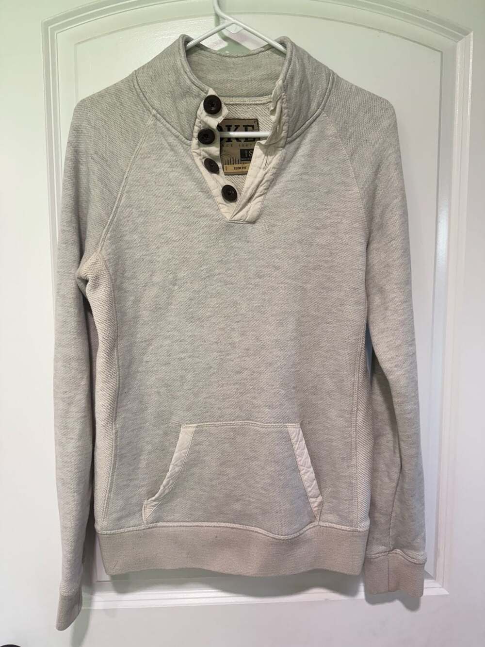 Y2K Preppy Cream Button Neck Pullover Sweatshirt Old Money Men’s S Slim Fit